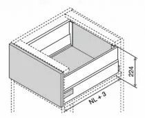 Kit tiroir double paroi Blum - intivo - TIP-ON : Kit intivo TIP-ON BOXCAP hauteur D : 224 mm - inox