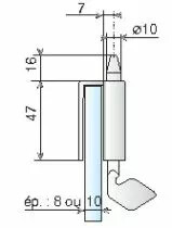 Serrure de porte verre Métalux : Sans encoche à tirette pour glace de 8 à 10 mm d'épaisseur